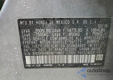 2019 Honda Fit Exl из США, поврежденный, VIN 3HGGK5H96KM714807